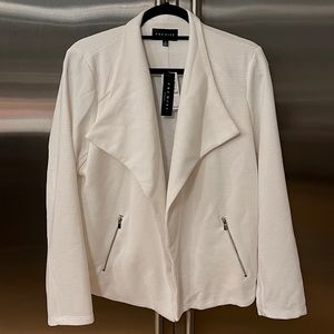 NWT Premise White Textured Zip Pocket Open Blazer